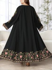 SHEIN Najma 大码女式花卉植物数码印花长袖休闲阿拉伯长袍，春秋季 - 彩色 - 查看 2