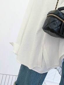 Resyla 女士骑士印花落肩长袖单排扣衬衫，春夏秋季 - 白色 - 查看 6