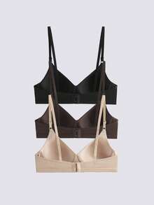 Loungeista 3件装女士舒适睡眠多色无钢圈软杯小胸纯色内衣文胸，睡衣