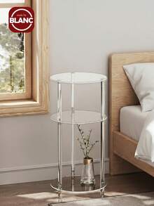 1 套透明圆形亚克力边桌，2/3 层现代小咖啡桌床头柜，适用于客厅、卧室和浴室，简约 - 透明 - 查看 3
