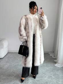 Selianne Áo khoác da giả dài thẳng không cổ lông thú thời trang thanh lịch dành cho nữ - Nhiều màu - Xem 3