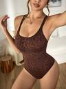 Slayform Seamless Sports Yoga Camisole Jumpsuit/Leopard Print/Criss-Cross Back Straps/Sexy Open Back/Fashionable & Versatile/Lightweight, Stretchy, Comfortable Body Suits For Women Tummy Control Bodysuit One Piece Bodysuit Bodysuits For Women Sexy One Piece Swimsuit