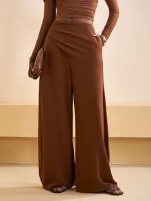 Zivah Women's Espresso Brown Autumn High Waist Wide Leg Pants,Modest Loose Wrap Around Trousers For Brunch,Holiday,Office Work,Daily Casual Western Style - Brown - View 6