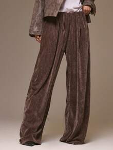 MUSERA Calça pantalona macia com cintura elástica, estilo urbano, fofa, perfeita para festas de outono, inverno e Ano Novo.