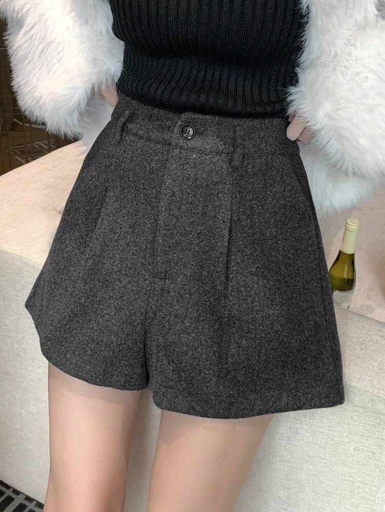 Women's Solid Color Casual Loose Fit Shorts, Autumn/Winter