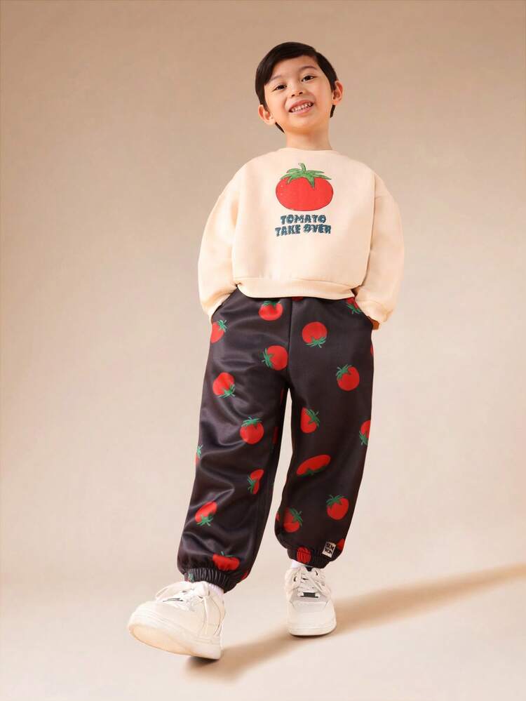 Hoodie And Sweatpants Set With Tomato Print