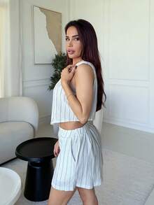 Milla Jasmine Ensemble de gilet sans manches rayé et short pour femmes en automne/hiver