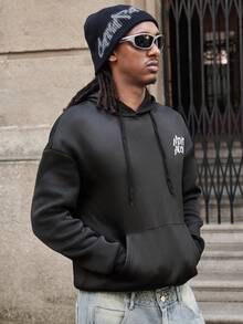 GALLERY FADE Sudadera con capucha casual con bolsillo y cordón, con gráfico de eslogan, para hombre, otoño