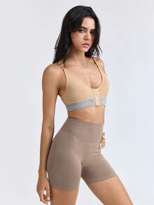 Loungeista 1件装女士运动瑜伽字母印花无缝无钢圈可调节肩带性感露背文胸 - 杏色 - 查看 6