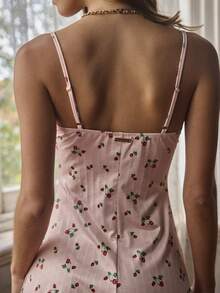 Aralina Sleepwear Women's Printed Gathered Tie Front Sleep Slip Mini Dress, Christmas And Valentine's Cute Pajamas - Pink - View 4