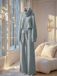 SHEIN Franclia 2개/세트 여성 캐주얼 루즈 솔리드 컬러 하이넥 스웨터, 우아하고 다재다능함, 가을/겨울