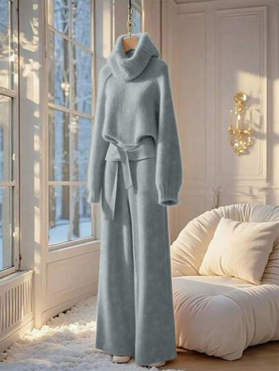 SHEIN Franclia 两件套女士休闲宽松纯色高领毛衣，优雅百搭，秋冬季