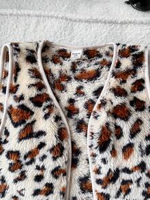 少女豹纹无袖外套 - 卡其色 - 查看 3