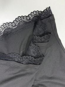 Coolane 女士冬季街头风派对复古别致蕾丝弹力黑色方领长袖上衣 - 黑色 - 查看 9