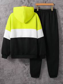 SHEIN 2pcs/Set Teens Boys Loose Letter Graphic Hoodie And Sweatpants Tracksuit, Suitable For Spring, Summer, Autumn, Winter, Back To School Outfit