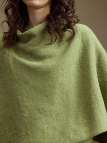 Ontre Verde Bosque, Otoño, Elegante, Top Estilo Poncho de Mezcla de Lana para Uso Diario, Suéter de Punto Minimalista y Chic, Suéter Casual de Negocios Urbano para Mujer para Oficina & Fiesta - Verde Oscuro - Ver 7