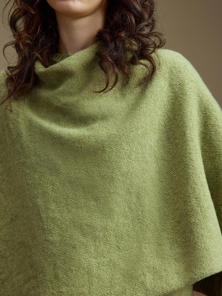 2026SS Wool Blend Poncho Style Top, Elegant & Chic For Party, Urban, Business Casual, Avocado Green, Suitable For Valentine's Day; Minimalist Elegant Urban Chic Knit Sweater, Versatile For Office, Fashion Trending Women Sweater