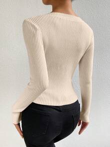 EMERY ROSE Scoop Neck Ribbed Knit Jumper - Apricot - View 2