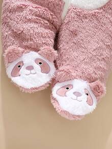 SHEIN 新生婴儿熊猫主题服装，可爱有趣的毛绒厚面料长袖连体衣，配有裤子和 3D 刺绣帽子，适合派对、聚会、生日、拍照、游乐园、动物园、户外活动，柔软舒适，适合秋冬季，适合新生儿 - 珊瑚粉 - 查看 4