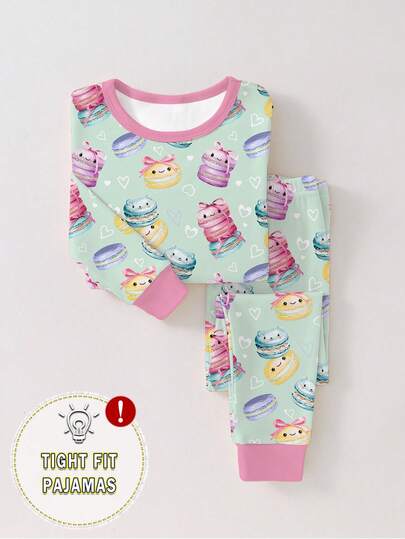 1set Baby Girls' Butterfly & Donut Print Snug Fit Pajama Set, Long Sleeve Top And Pants, Cozy Fall & Winter Styles Clothes ,Best Christmas Gifts For Kids ,Comfortable And Soft Lingerie Sets