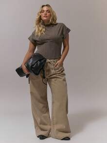 MUSERA Plus Cap Sleeve Snatched Underbust Corset Top Classy Casual Sexy Going Out Toffee ,Elegant Spring Summer Holiday - Brown - View 5