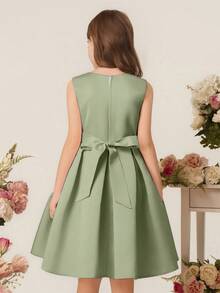 Children Princess Dress, Girls Flower Backless Birthday Party Dress,Wedding Flower Girl Gown With Bow - Green - View 2