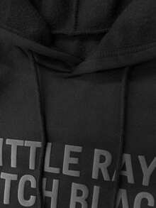 INAWLY Women's Fashion Slogan Print Drawstring Hooded Sweatshirt - Black - View 7