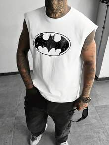 BATMAN X SHEIN Men Casual Bat Printed Tank Top For Summer, 2000s Style - White - View 1