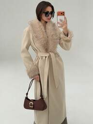 Aloruh Women's Elegant Overcoat With Faux Fur Trim On Cuffs And Collar, Autumn/Winter