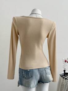 Elamini Chemise à manches longues pour femmes, col polo, patchwork en dentelle, broderie, demi-patte de boutonnage, coupe slim, couleur kaki, design minimaliste, élégant rétro. Convient pour le travail, les sorties, les rendez-vous, les tenues décontractées et quotidiennes, polyvalente.