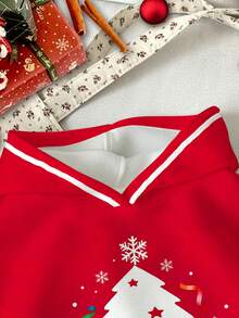 SHEIN Leap Crew 少女圣诞快乐可爱趣味卡通手绘英文字母圣诞树图案印花卫衣，红色，喜庆，亲子装，休闲宽松舒适长袖卫衣，适合秋冬季圣诞节穿着，时尚秋季新款 - 彩色 - 查看 3