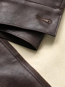 DAZY 女士休闲PU皮夹克，常规版型，秋季女式外套 - 咖啡棕 - 查看 7