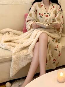 1 Áo choàng nữ - Đồ ngủ dài tay phong cách Châu Âu tối giản, chất liệu mỏng nhẹ, màu trơn, áo choàng tắm mặc nhà mùa xuân thu hè, cỡ nhỏ đến cỡ lớn, tiệc cưới, trang trí phòng tắm spa - Quả cherry - Xem 6