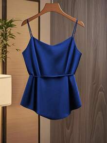 GlowEve Women's Fashion Casual V-Neck Pleated Wrap-Around Bowknot Tie Waist A-Line Camisole - Royal Blue - View 2