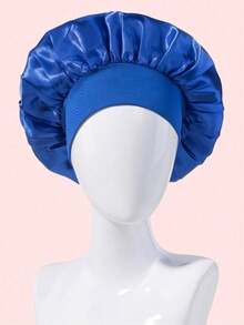 SHEIN 1 pezzo Cuffia da notte in seta Satin Bonnet, fascia morbida E W per capelli, berretto da casa in rosa e blu, decorazione per l'estate, adatto per il ritorno a scuola, con imbottitura in cotone, arricciature a collo solido, ampia traspiranti, cappello in satin per la cura dei capelli da donna