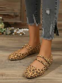 Bailarina para mujer charol brillante+punta cuadrada+doble correa+suela plana+estilo clásico elegante+trabajo diario+zapatos planos - Multicolor - Ver 2