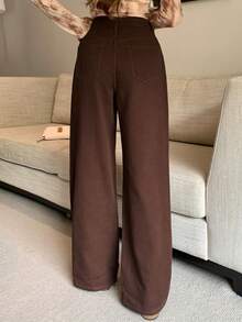 DAZY 女士休闲宽松水洗阔腿牛仔裤，秋季款 - 棕色 - 查看 2