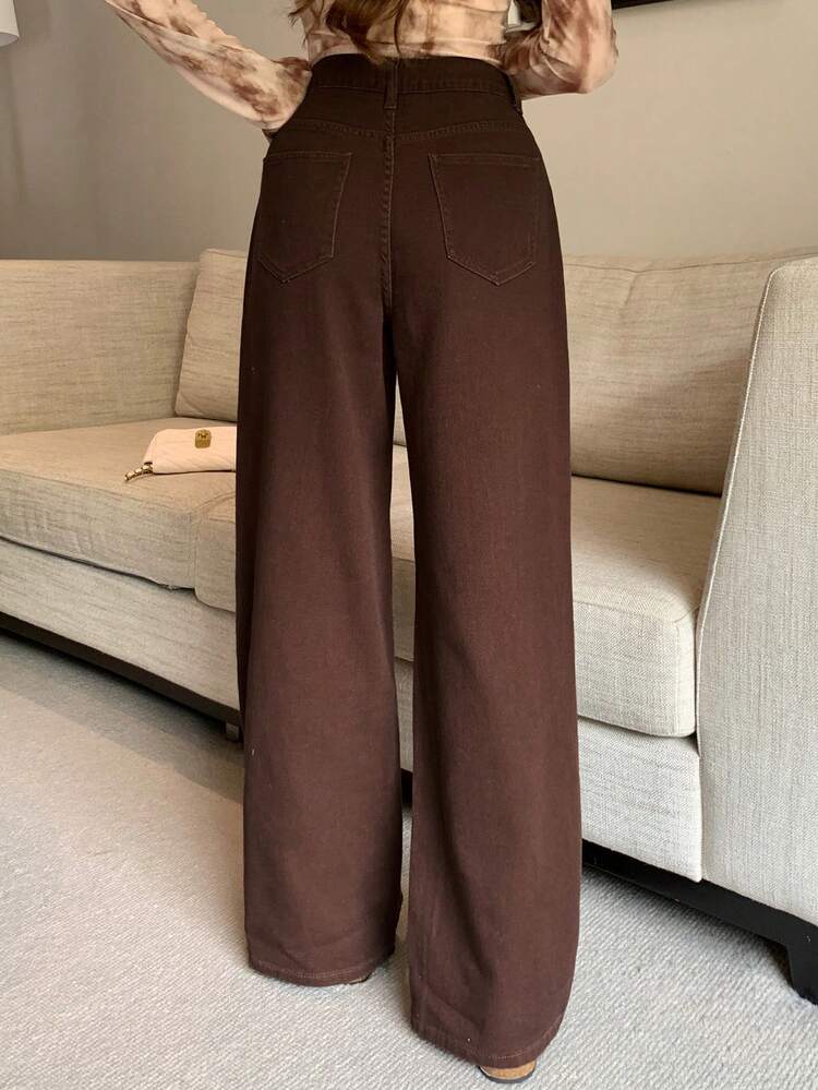 Women's Casual Loose Fit Washed Denim Wide Leg Jeans, Autumn