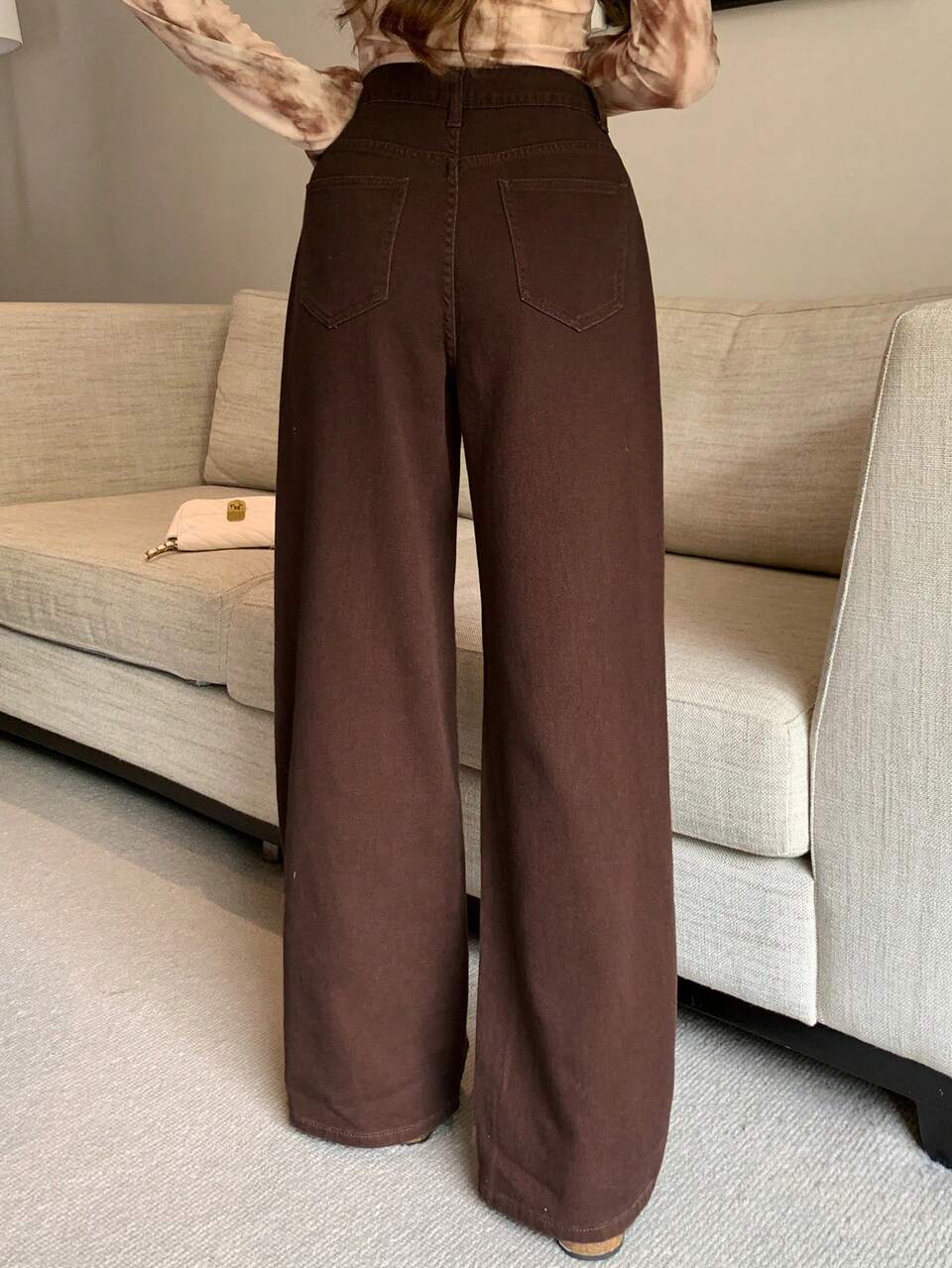 Women's Casual Loose Fit Washed Denim Wide Leg Jeans, Autumn