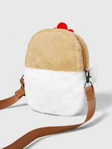 ROMWE Kawaii 可爱咯咯鸡毛绒斜跨包可爱小收纳包手机包个性零钱包卡通公仔单肩包舞会派对纸巾口红收纳袋生日礼物 - 白棕色 - 查看 4