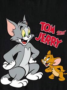 TOM & JERRY X SHEIN 青少年女孩夏季卡通猫咪印花短袖 T 恤