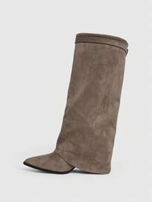 Daringsoles Giày bốt cao cổ mũi nhọn, đế dày, chất liệu da lộn, có tua rua, dáng ôm, dành cho nữ - Màu Xám nhạt - Xem 8