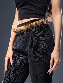 ROMWE Goth 1pc Women Retro Decor Zinc Alloy Funky Belt Leopard Yellow Imitation Fuzz - yellow leopard print - View 3