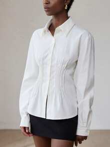 Aveloria Modichic French Fashion Casual Pleated Long Sleeve Shirt - White - View 3