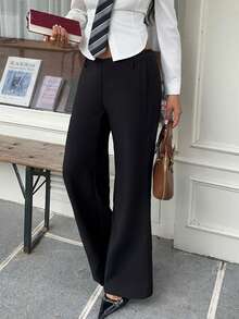 SHEIN EZwear Pantalon large noir polyvalent et pour le travail, pantalon habillé pour femme, printemps - Noir - Voir 3