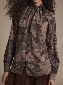 Chiquease Cardigan Camisa Feminina de Gola Laço Paisley Elegante Boêmio para Outono/Inverno - Multicolorido - Visão 4