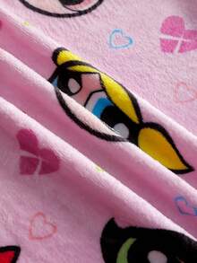 THE POWERPUFF GIRLS X SHEIN Tween Girl Cute Cartoon All-Over Print Long Sleeve Hooded Flannel Robe With Belt - Baby Pink - View 8