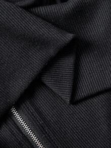 ROMWE Goth 女款 Kpop 复古 Y2K 修身二合一豹纹十字刺绣卫衣 - 黑色 - 查看 6