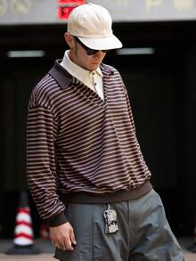 DAZY Herren Poloshirt mit gestreifter Stoff-Einsatz Kragen Design, Herbst