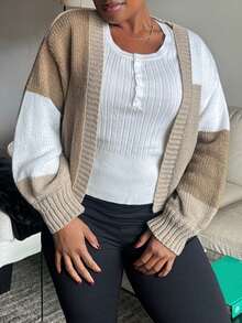Tyla Gomez Colorblock Drop Shoulder Duster Cardigan,Long Sleeve Tops Fall Winter Cloth For Women - Multicolor - View 6